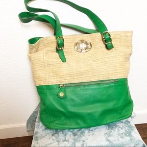 Emma Fox Straw Green Soft Leather Shoulder Bag